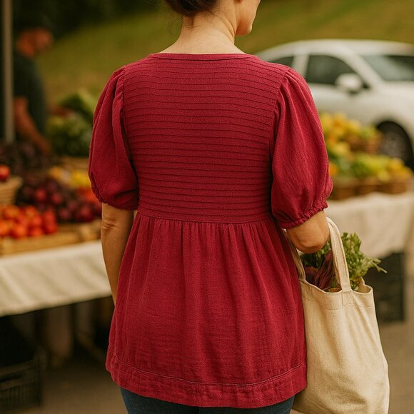 Free People Women’s Puff Sleeve Textured Boho Top Size Medium - Picture 2 of 7
